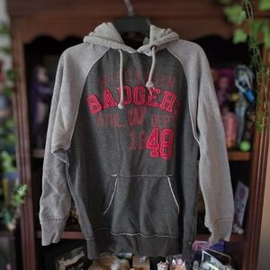 J. America Wisconsin Badgers Gray Hooded Sweatshirt with Pink Logo